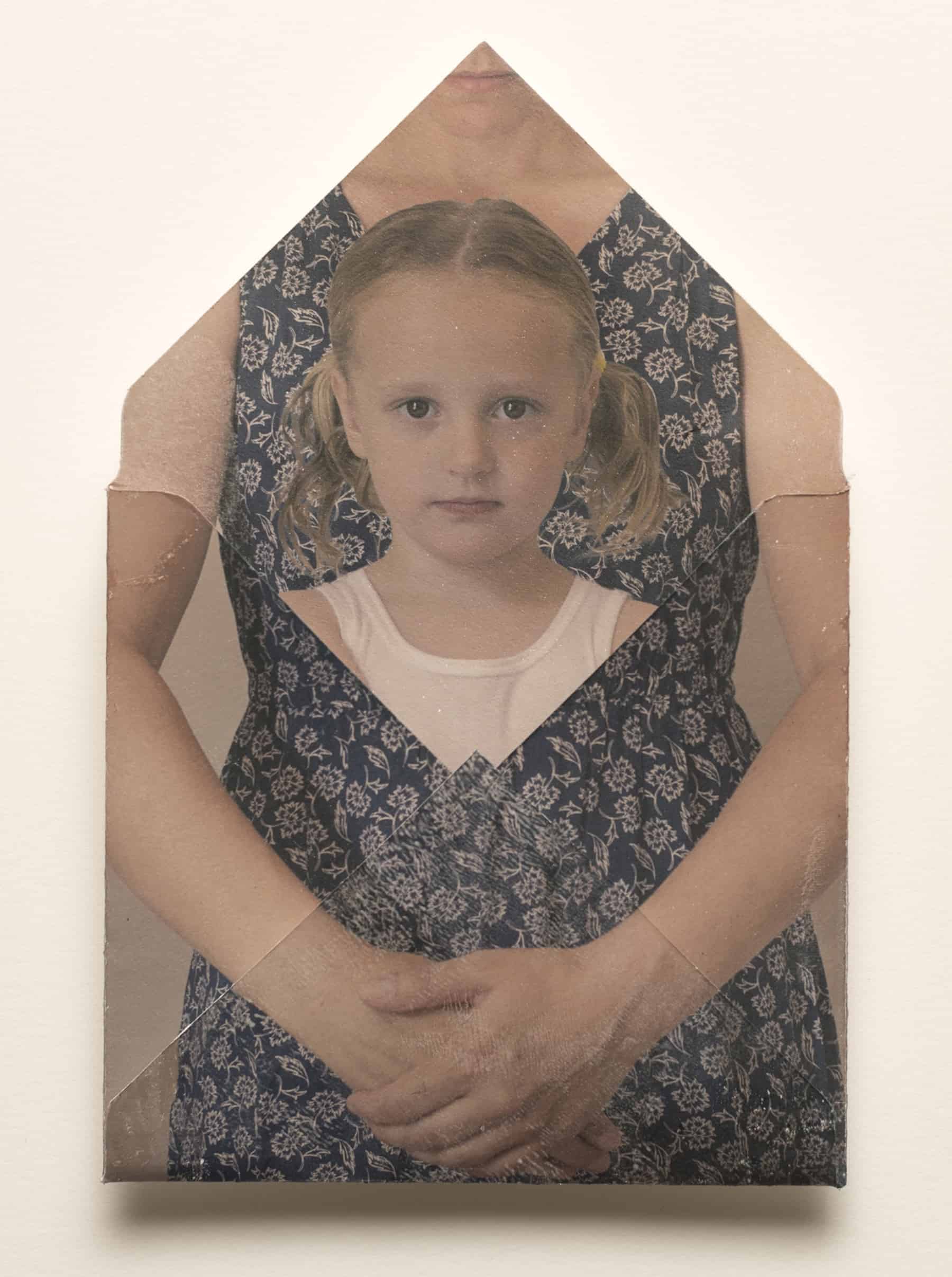 In image transfer piece depicting a woman enveloping her daughter.